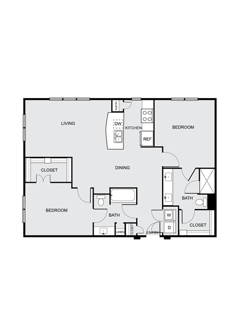 Floor plan for 2 beds, 2 baths, 1099 sqft
